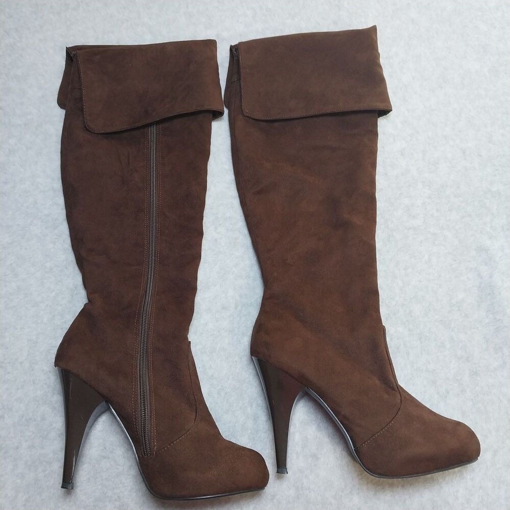 Anne Michelle Brown Faux Suede Over The Knee Boots High Heel Womens Size 7